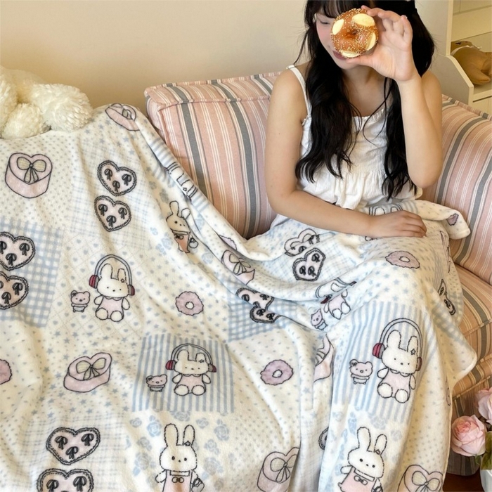 91家纺网 家纺一手货源 找家纺 顾里家纺 2025新款ins少女奶油治愈双面牛奶绒毯 兔子时光