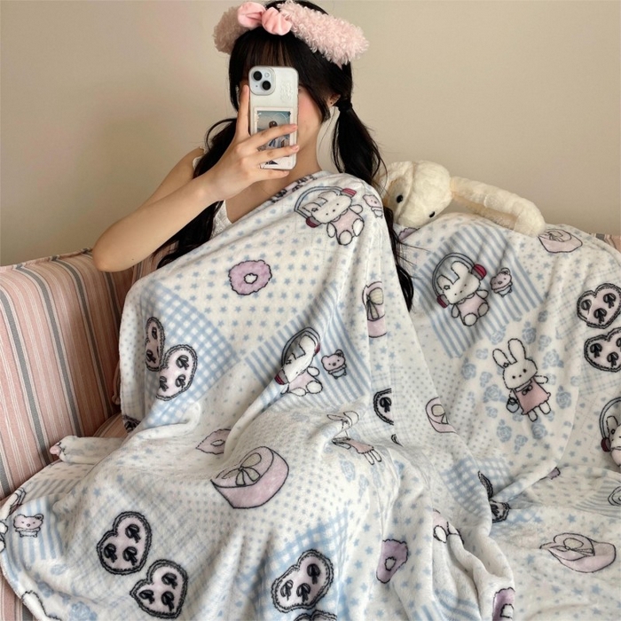 91家纺网 家纺一手货源 找家纺 顾里家纺 2025新款ins少女奶油治愈双面牛奶绒毯 兔子时光