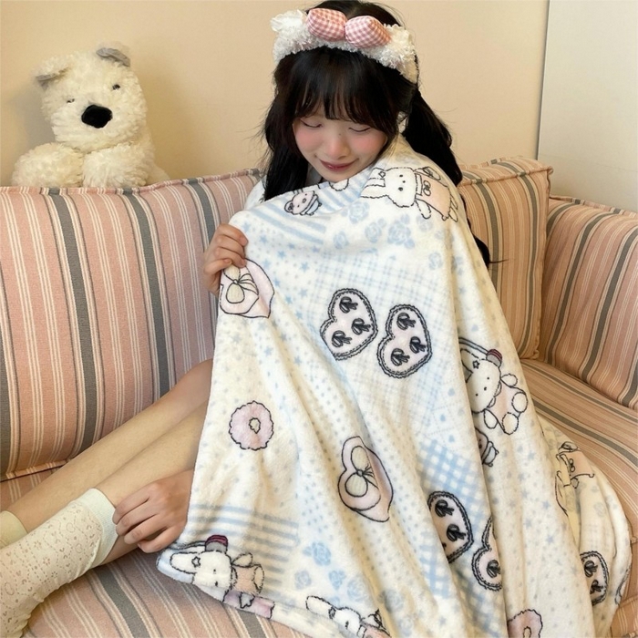 91家纺网 家纺一手货源 找家纺 顾里家纺 2025新款ins少女奶油治愈双面牛奶绒毯 兔子时光