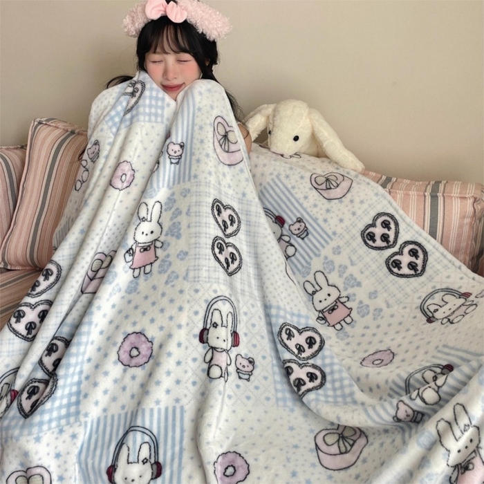 91家纺网 家纺一手货源 找家纺 顾里家纺 2025新款ins少女奶油治愈双面牛奶绒毯 兔子时光