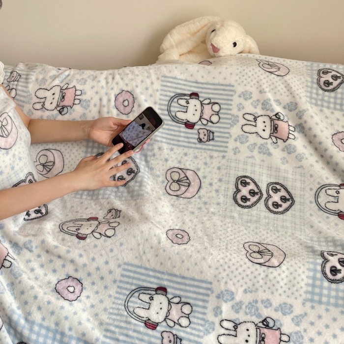 91家纺网 家纺一手货源 找家纺 顾里家纺 2025新款ins少女奶油治愈双面牛奶绒毯 兔子时光