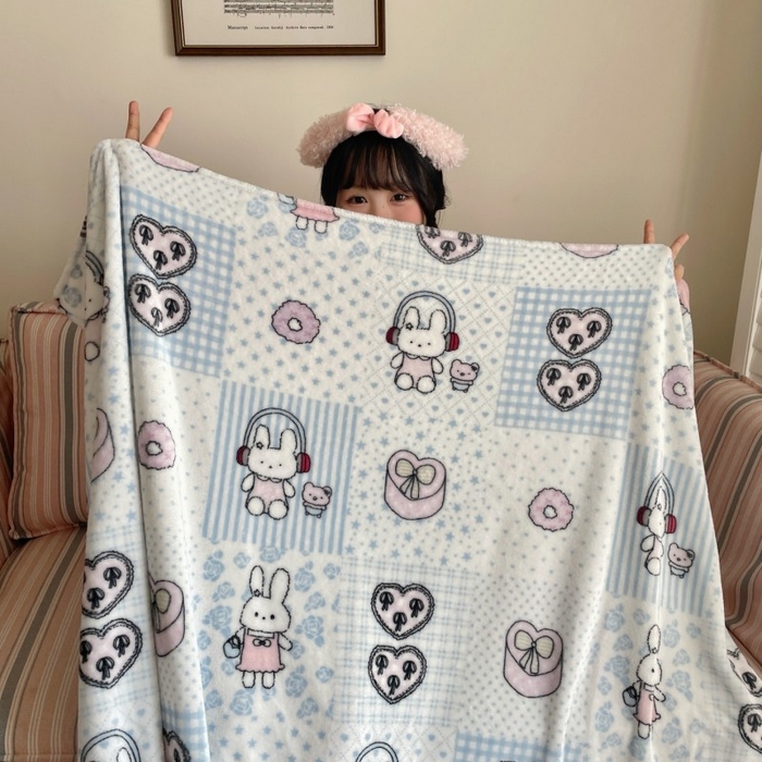 91家纺网 家纺一手货源 找家纺 顾里家纺 2025新款ins少女奶油治愈双面牛奶绒毯 兔子时光