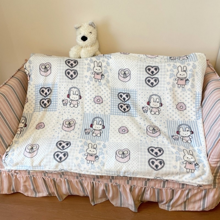 91家纺网 家纺一手货源 找家纺 顾里家纺 2025新款ins少女奶油治愈双面牛奶绒毯 兔子时光