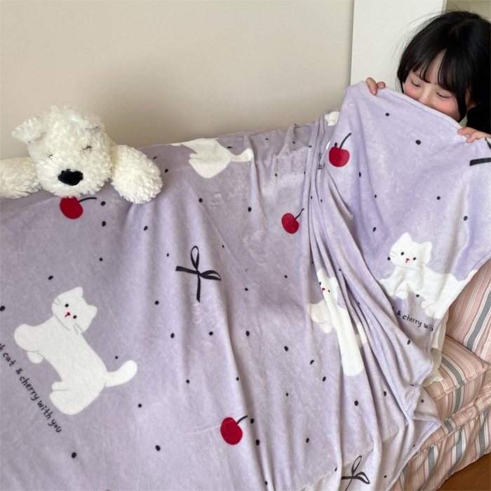 91家纺网 家纺一手货源 找家纺 顾里家纺 2025新款ins少女奶油治愈双面牛奶绒毯 小紫猫