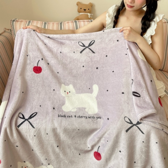 91家纺网 家纺一手货源 找家纺 顾里家纺 2025新款ins少女奶油治愈双面牛奶绒毯 小紫猫