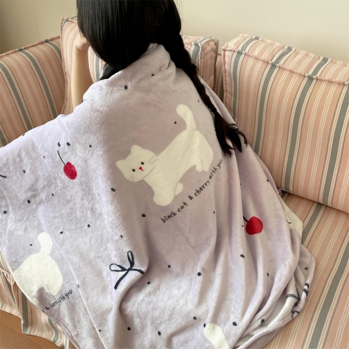 91家纺网 家纺一手货源 找家纺 顾里家纺 2025新款ins少女奶油治愈双面牛奶绒毯 小紫猫