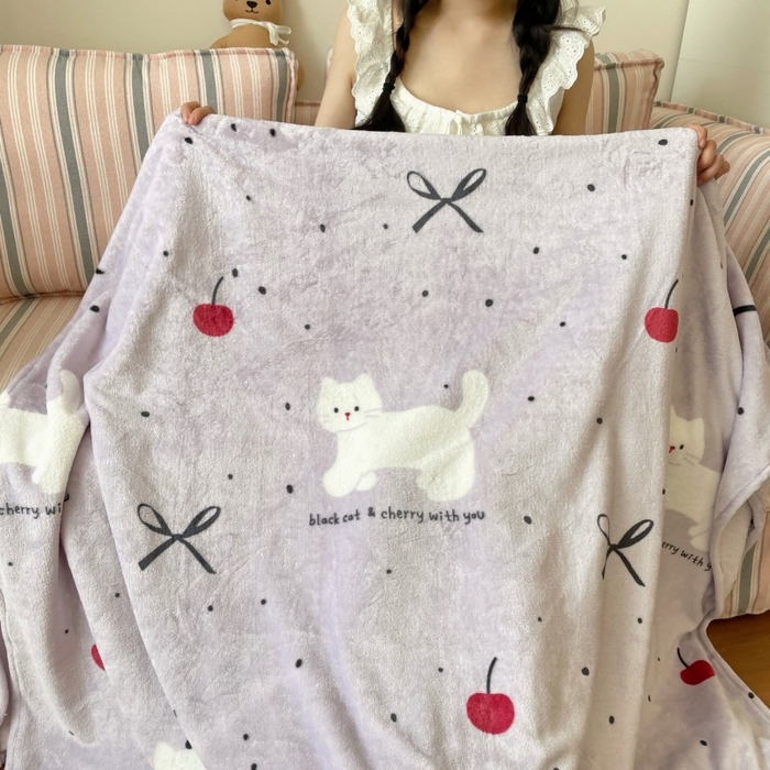 91家纺网 家纺一手货源 找家纺 顾里家纺 2025新款ins少女奶油治愈双面牛奶绒毯 小紫猫