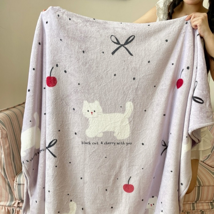 91家纺网 家纺一手货源 找家纺 顾里家纺 2025新款ins少女奶油治愈双面牛奶绒毯 小紫猫