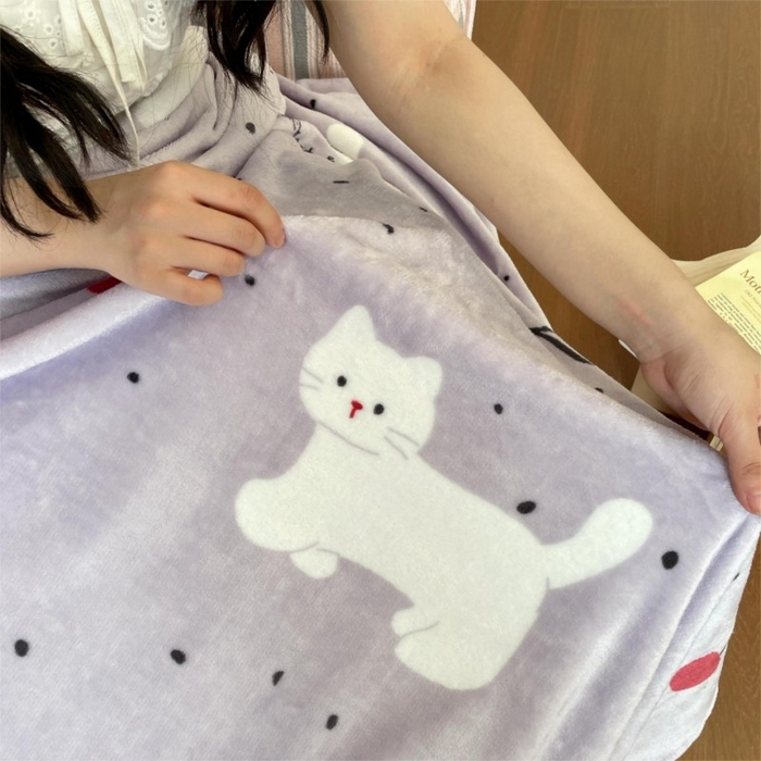 91家纺网 家纺一手货源 找家纺 顾里家纺 2025新款ins少女奶油治愈双面牛奶绒毯 小紫猫