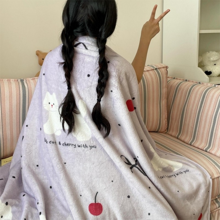 91家纺网 家纺一手货源 找家纺 顾里家纺 2025新款ins少女奶油治愈双面牛奶绒毯 小紫猫