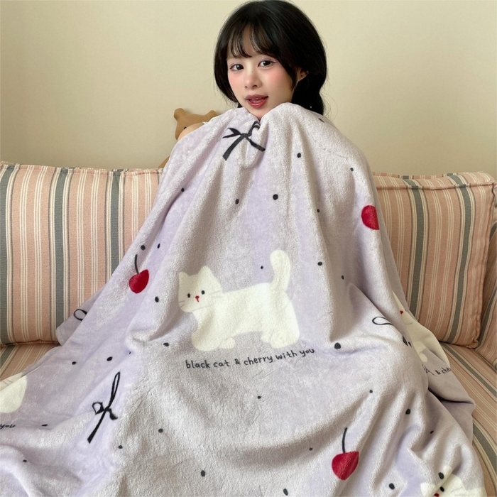 91家纺网 家纺一手货源 找家纺 顾里家纺 2025新款ins少女奶油治愈双面牛奶绒毯 小紫猫