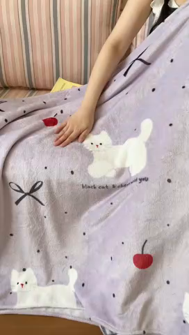 91家纺网 家纺一手货源 找家纺 顾里家纺 2025新款ins少女奶油治愈双面牛奶绒毯 小紫猫