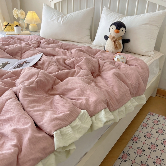 91家纺网 家纺一手货源 找家纺 （总）顾里家纺 2025春夏新款韩系花边皱皱纱夏被夏凉被空调被