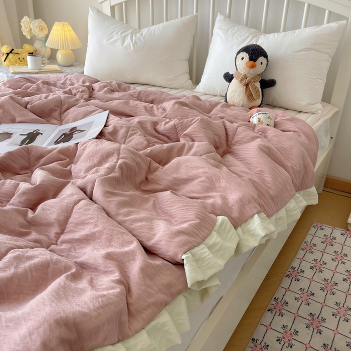 91家纺网 家纺一手货源 找家纺 （总）顾里家纺 2025春夏新款韩系花边皱皱纱夏被夏凉被空调被