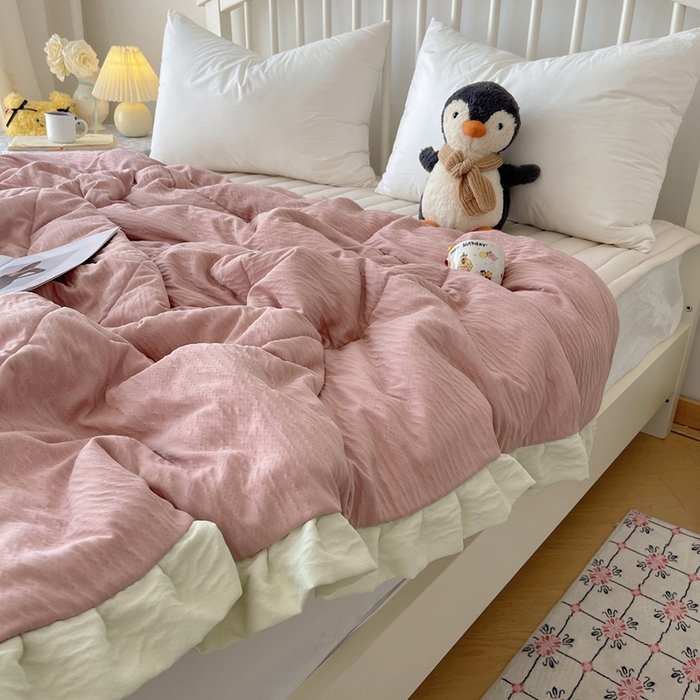 91家纺网 家纺一手货源 找家纺 （总）顾里家纺 2025春夏新款韩系花边皱皱纱夏被夏凉被空调被