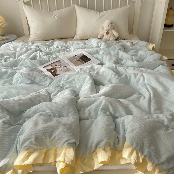 91家纺网 家纺一手货源 找家纺 顾里家纺 2025春夏新款韩系花边皱皱纱夏被夏凉被空调被 海盐泡泡