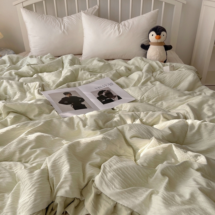 91家纺网 家纺一手货源 找家纺 顾里家纺 2025春夏新款韩系花边皱皱纱夏被夏凉被空调被 抹茶冰乐