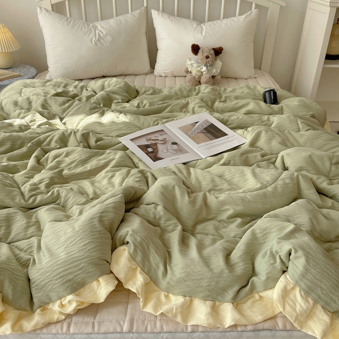 91家纺网 家纺一手货源 找家纺 顾里家纺 2025春夏新款韩系花边皱皱纱夏被夏凉被空调被 苏打甜茶