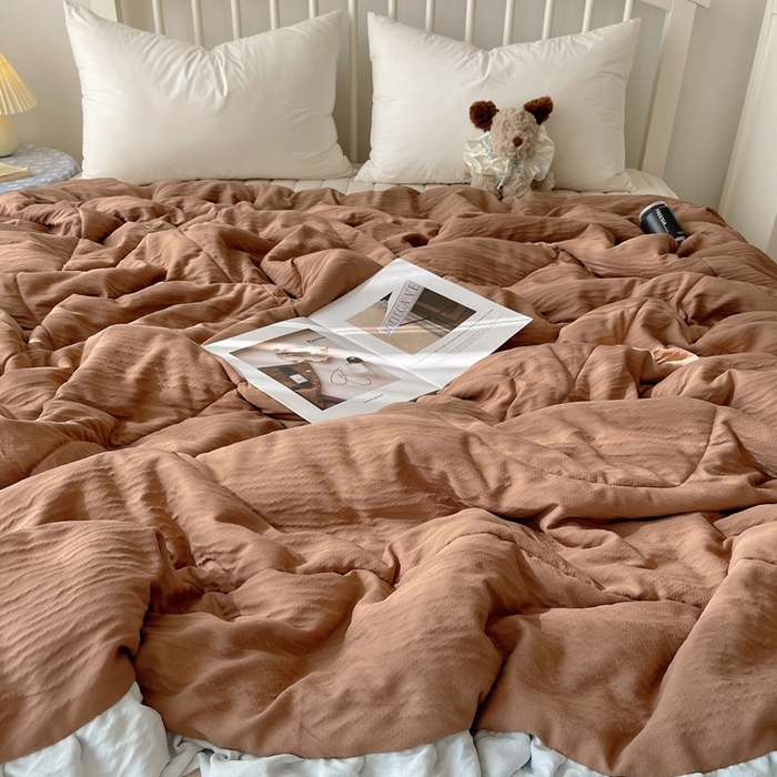 91家纺网 家纺一手货源 找家纺 顾里家纺 2025春夏新款韩系花边皱皱纱夏被夏凉被空调被 盐系可露