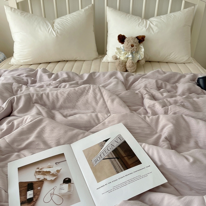 91家纺网 家纺一手货源 找家纺 顾里家纺 2025春夏新款韩系花边皱皱纱夏被夏凉被空调被 淡雾紫