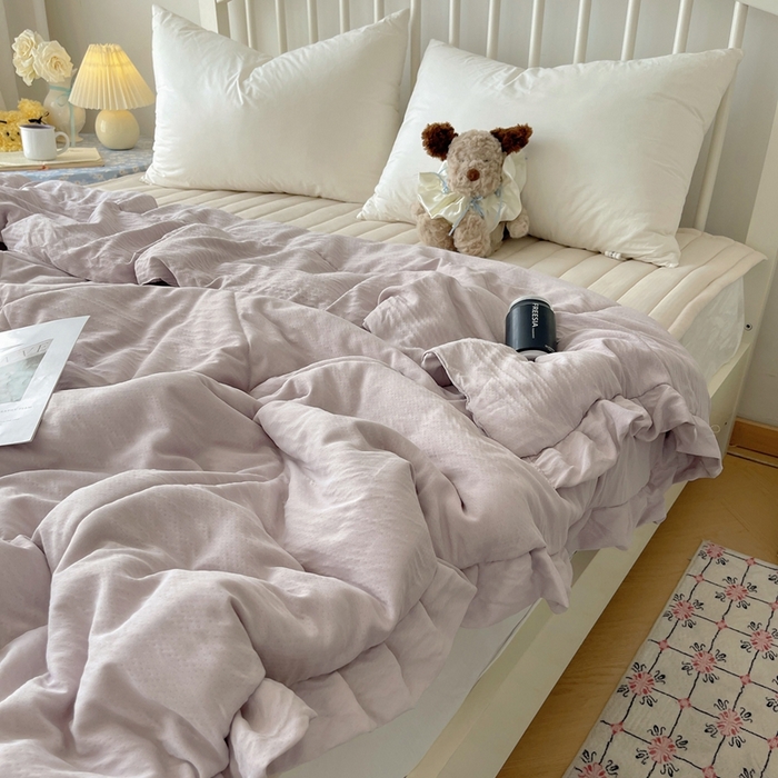 91家纺网 家纺一手货源 找家纺 顾里家纺 2025春夏新款韩系花边皱皱纱夏被夏凉被空调被 淡雾紫