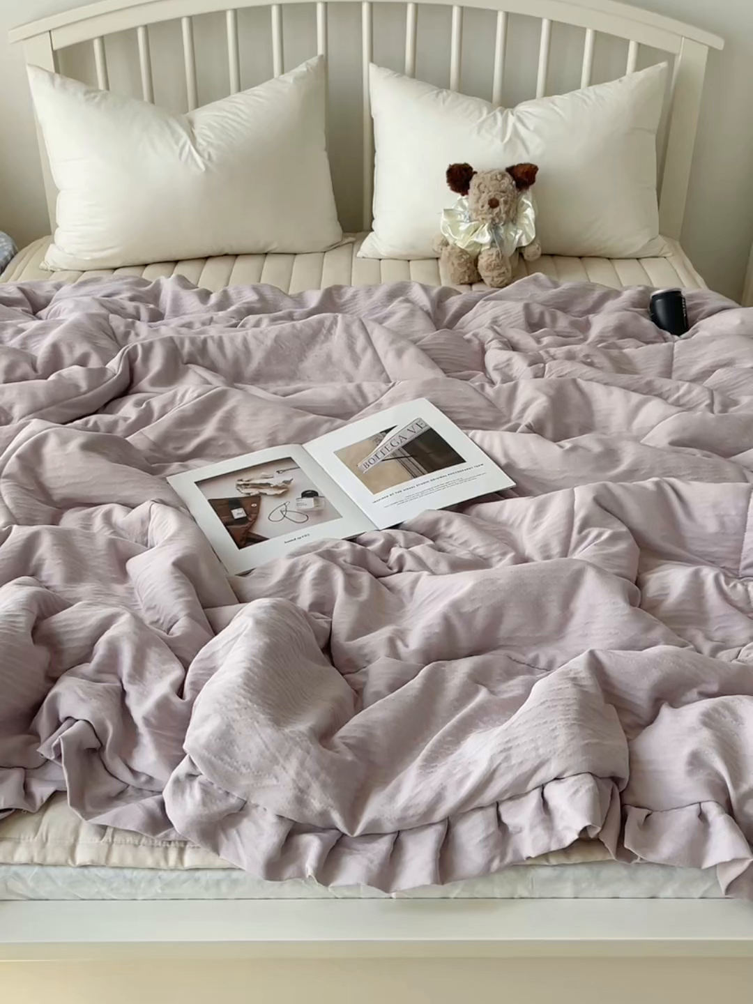 91家纺网 家纺一手货源 找家纺 顾里家纺 2025春夏新款韩系花边皱皱纱夏被夏凉被空调被 淡雾紫