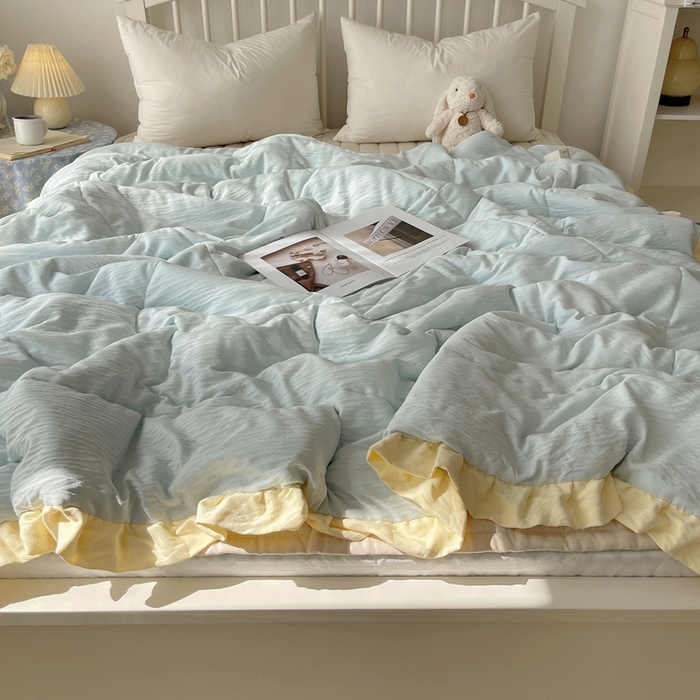 91家纺网 家纺一手货源 找家纺 顾里家纺 2025春夏新款韩系花边皱皱纱夏被夏凉被空调被 海盐泡泡