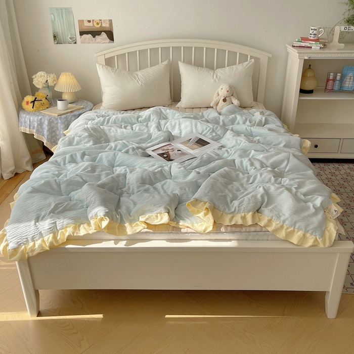 91家纺网 家纺一手货源 找家纺 顾里家纺 2025春夏新款韩系花边皱皱纱夏被夏凉被空调被 海盐泡泡