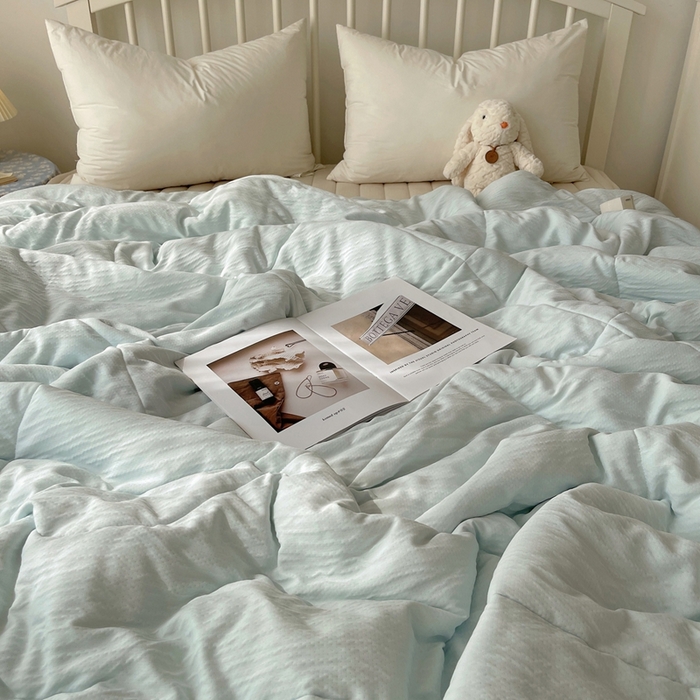 91家纺网 家纺一手货源 找家纺 顾里家纺 2025春夏新款韩系花边皱皱纱夏被夏凉被空调被 海盐泡泡