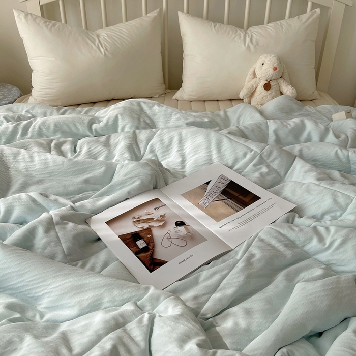 91家纺网 家纺一手货源 找家纺 顾里家纺 2025春夏新款韩系花边皱皱纱夏被夏凉被空调被 海盐泡泡