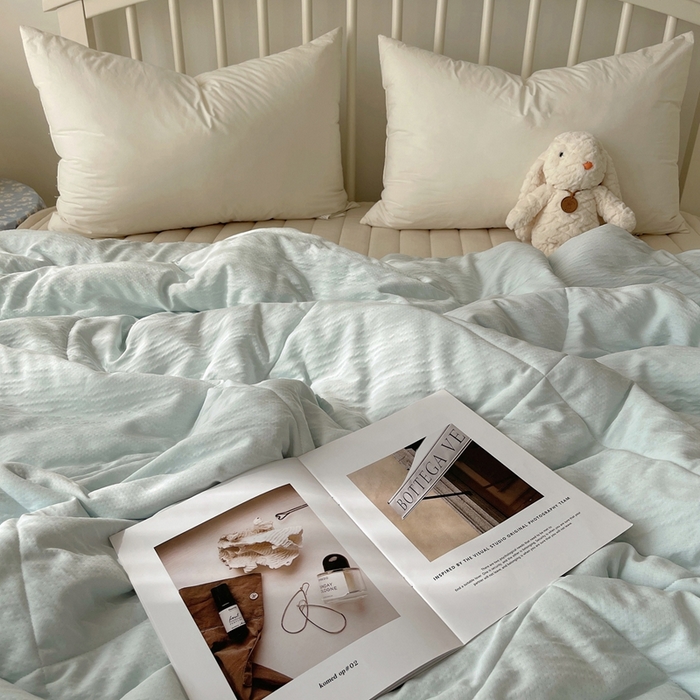 91家纺网 家纺一手货源 找家纺 顾里家纺 2025春夏新款韩系花边皱皱纱夏被夏凉被空调被 海盐泡泡