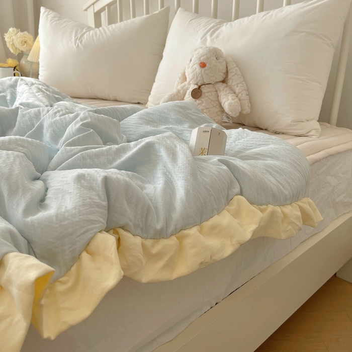 91家纺网 家纺一手货源 找家纺 顾里家纺 2025春夏新款韩系花边皱皱纱夏被夏凉被空调被 海盐泡泡