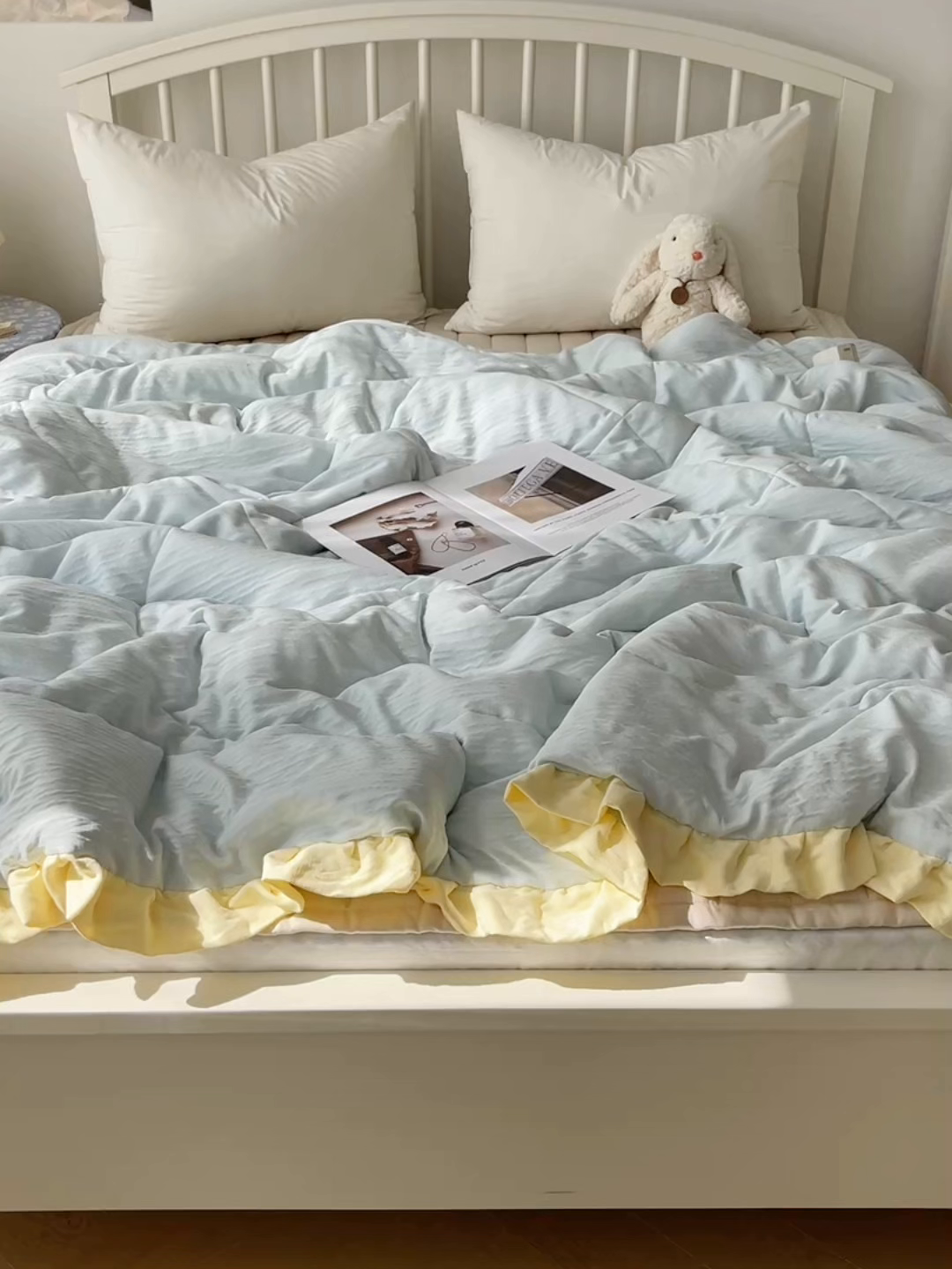 91家纺网 家纺一手货源 找家纺 顾里家纺 2025春夏新款韩系花边皱皱纱夏被夏凉被空调被 海盐泡泡