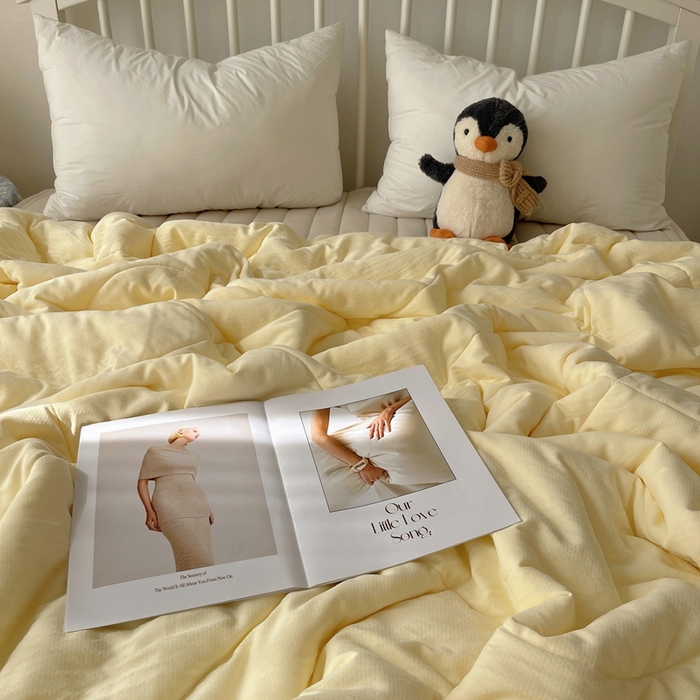 91家纺网 家纺一手货源 找家纺 顾里家纺 2025春夏新款韩系花边皱皱纱夏被夏凉被空调被 黄油可露