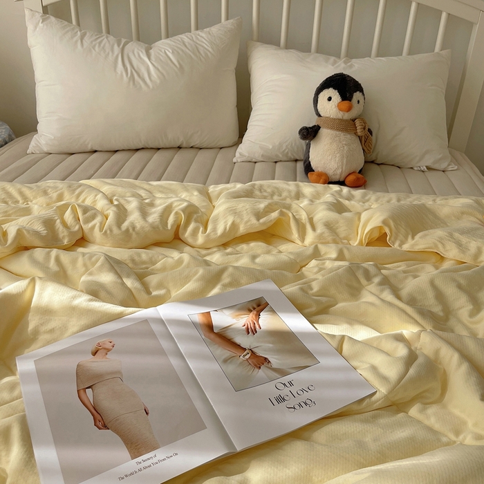 91家纺网 家纺一手货源 找家纺 顾里家纺 2025春夏新款韩系花边皱皱纱夏被夏凉被空调被 黄油可露