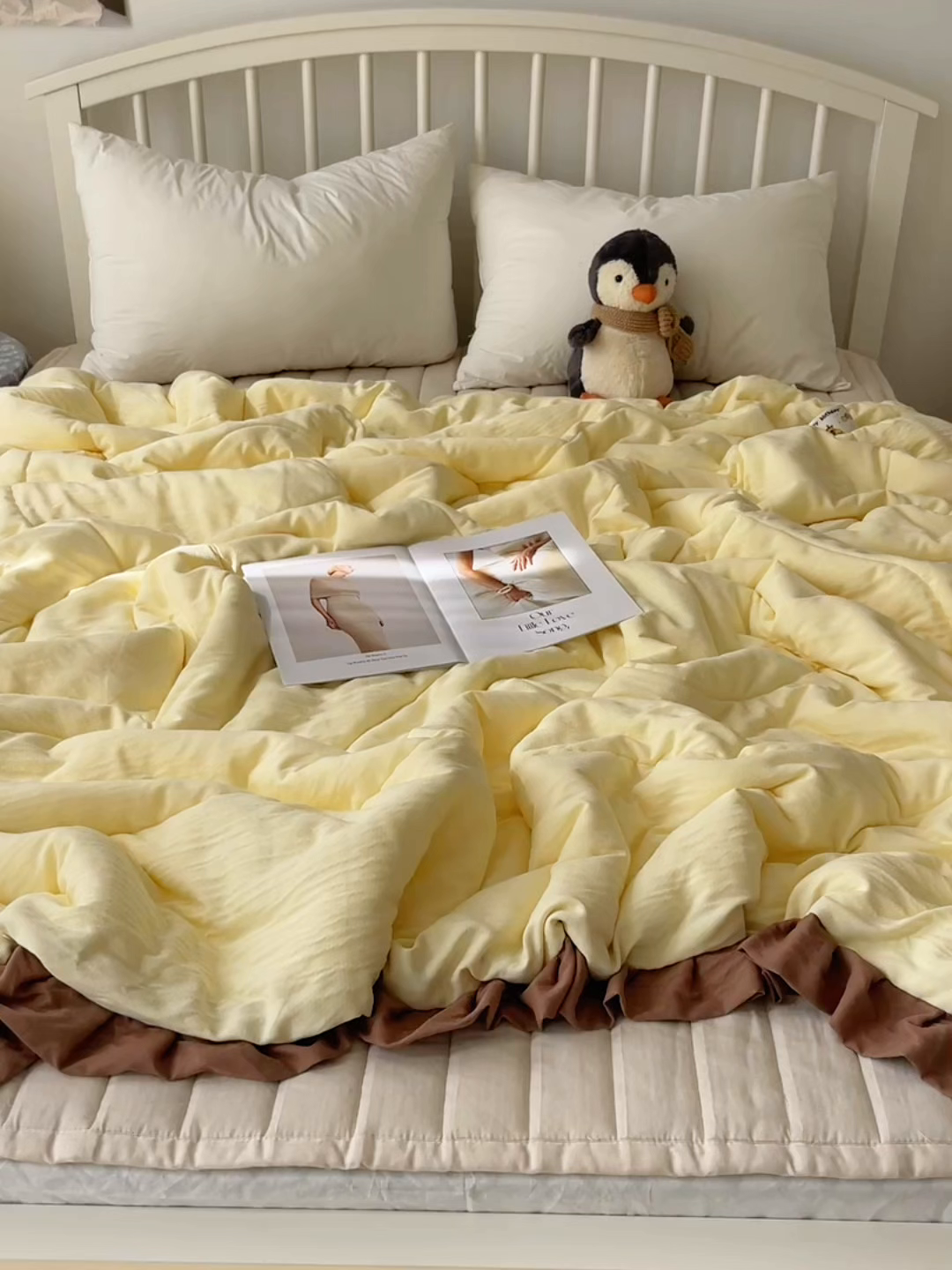 91家纺网 家纺一手货源 找家纺 顾里家纺 2025春夏新款韩系花边皱皱纱夏被夏凉被空调被 黄油可露