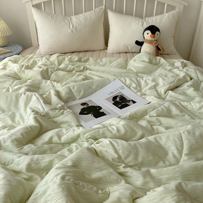 91家纺网 家纺一手货源 找家纺 顾里家纺 2025春夏新款韩系花边皱皱纱夏被夏凉被空调被 抹茶冰乐