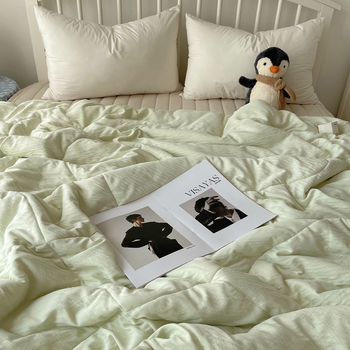 91家纺网 家纺一手货源 找家纺 顾里家纺 2025春夏新款韩系花边皱皱纱夏被夏凉被空调被 抹茶冰乐