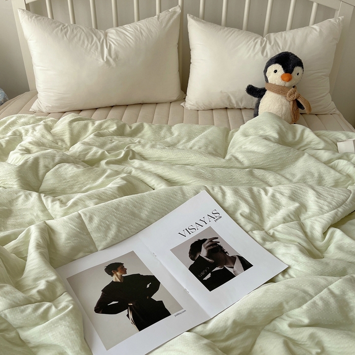 91家纺网 家纺一手货源 找家纺 顾里家纺 2025春夏新款韩系花边皱皱纱夏被夏凉被空调被 抹茶冰乐