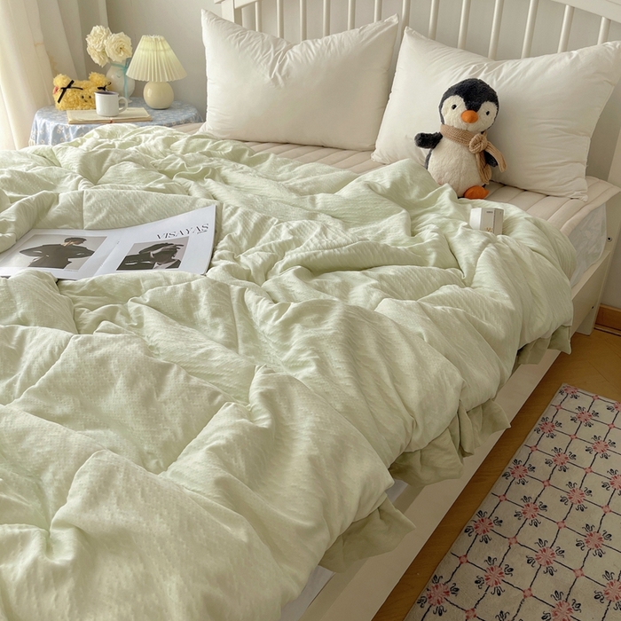 91家纺网 家纺一手货源 找家纺 顾里家纺 2025春夏新款韩系花边皱皱纱夏被夏凉被空调被 抹茶冰乐