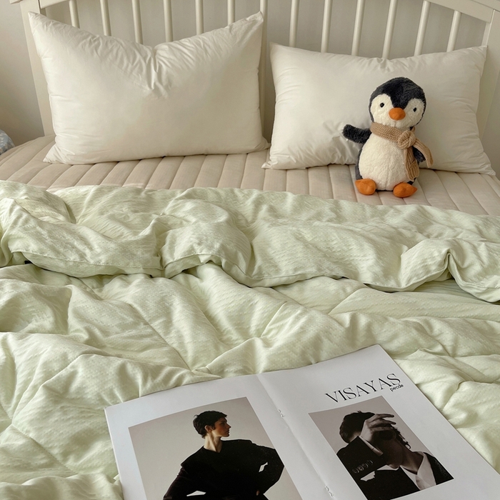 91家纺网 家纺一手货源 找家纺 顾里家纺 2025春夏新款韩系花边皱皱纱夏被夏凉被空调被 抹茶冰乐