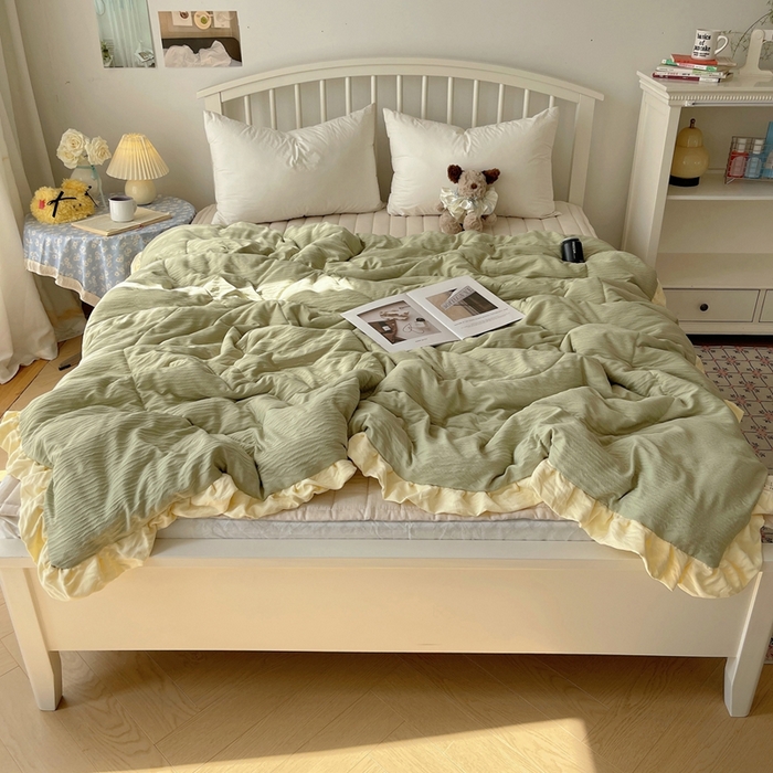 91家纺网 家纺一手货源 找家纺 顾里家纺 2025春夏新款韩系花边皱皱纱夏被夏凉被空调被 苏打甜茶