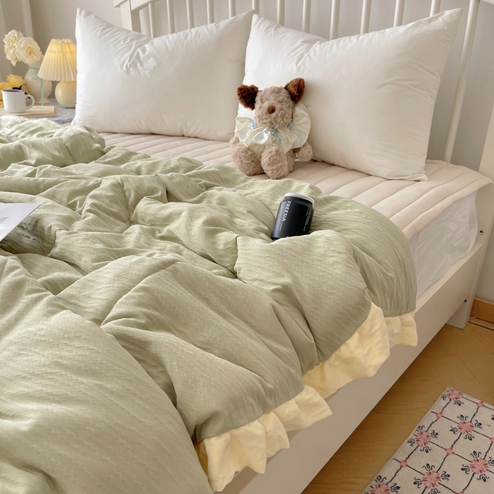 91家纺网 家纺一手货源 找家纺 顾里家纺 2025春夏新款韩系花边皱皱纱夏被夏凉被空调被 苏打甜茶