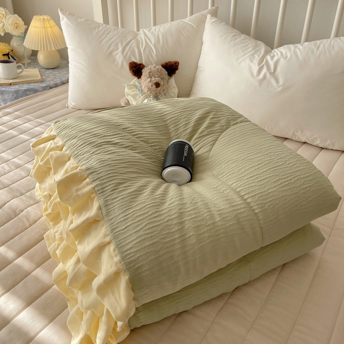 91家纺网 家纺一手货源 找家纺 顾里家纺 2025春夏新款韩系花边皱皱纱夏被夏凉被空调被 苏打甜茶