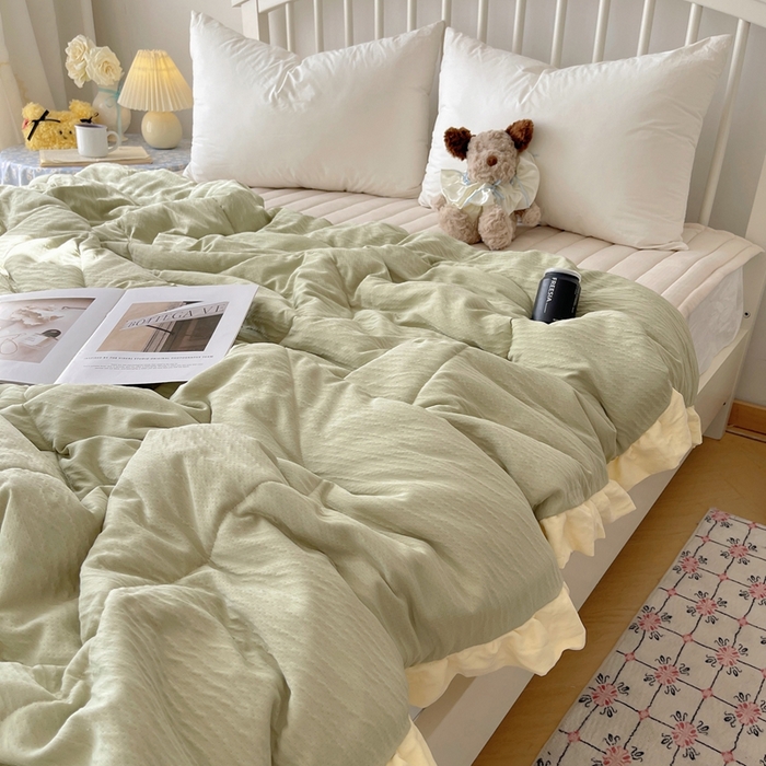 91家纺网 家纺一手货源 找家纺 顾里家纺 2025春夏新款韩系花边皱皱纱夏被夏凉被空调被 苏打甜茶