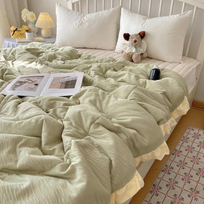 91家纺网 家纺一手货源 找家纺 顾里家纺 2025春夏新款韩系花边皱皱纱夏被夏凉被空调被 苏打甜茶