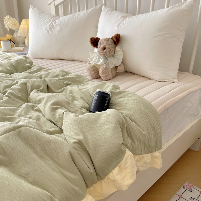 91家纺网 家纺一手货源 找家纺 顾里家纺 2025春夏新款韩系花边皱皱纱夏被夏凉被空调被 苏打甜茶