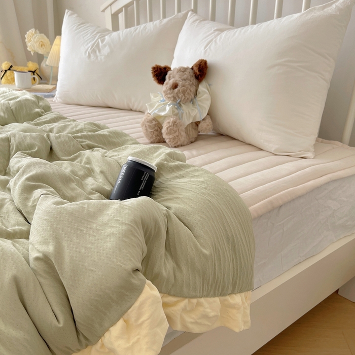 91家纺网 家纺一手货源 找家纺 顾里家纺 2025春夏新款韩系花边皱皱纱夏被夏凉被空调被 苏打甜茶