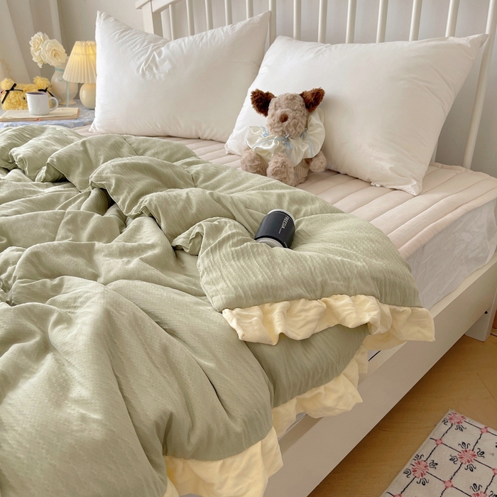 91家纺网 家纺一手货源 找家纺 顾里家纺 2025春夏新款韩系花边皱皱纱夏被夏凉被空调被 苏打甜茶