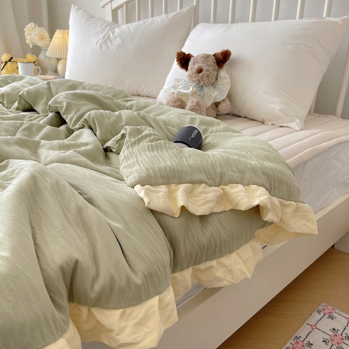 91家纺网 家纺一手货源 找家纺 顾里家纺 2025春夏新款韩系花边皱皱纱夏被夏凉被空调被 苏打甜茶